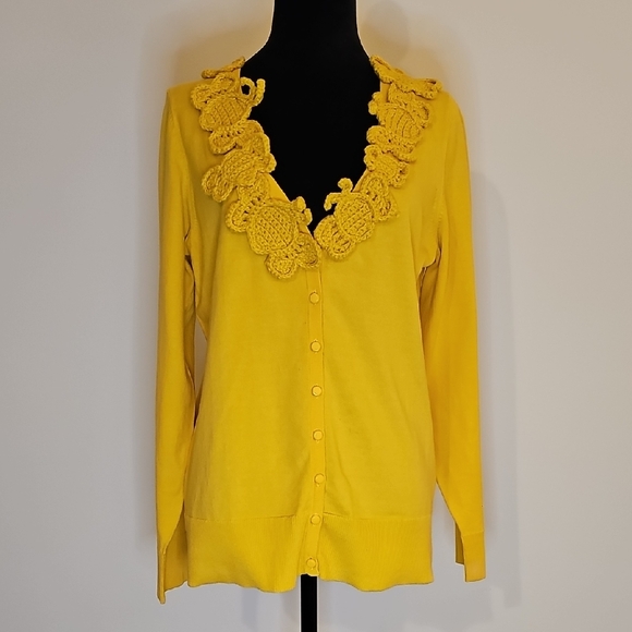 Moth Sweaters - Anthropologie Moth Abuzz Bee Cardigan Sweater, Crochet Bumblebees, Yellow, Large